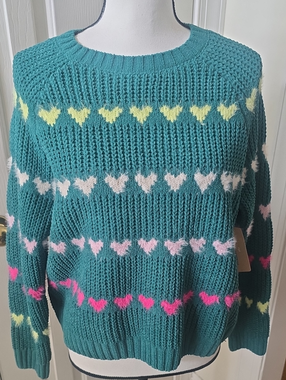 Thereabouts Brand Girl's Plus Green Heart Stripe Knit Sweater Size 3XL (22.5P)